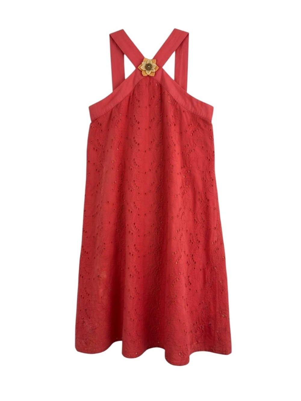 Gymboree Red Eyelet Halter Dress Girls Size 10 Floral Accent Summer Party